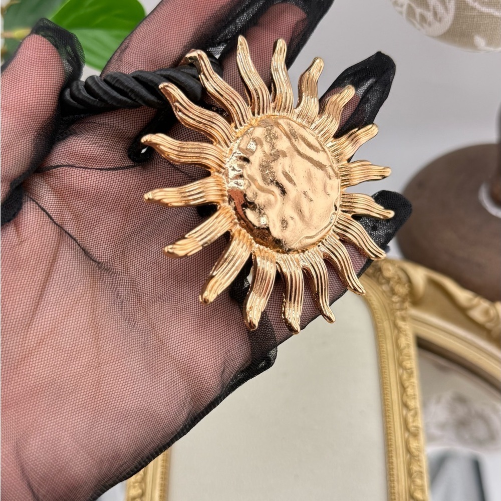 Statement Sun Pendant Necklace – Gold-Tone with Black Cord - Picture 4 of 11